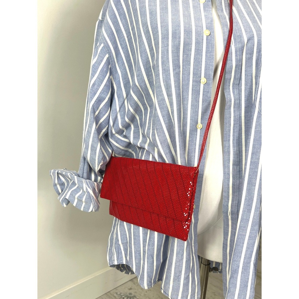 Vintage Red Metal Mesh Chevron Crossbody Clutch Bag Vintage Made in USA - Picture 9 of 9